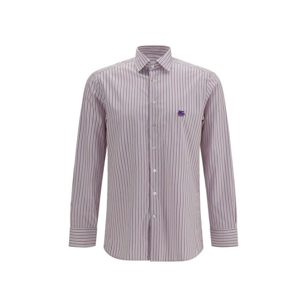 Etro Men Roma Striped Cotton Shirt With Pegaso Logo